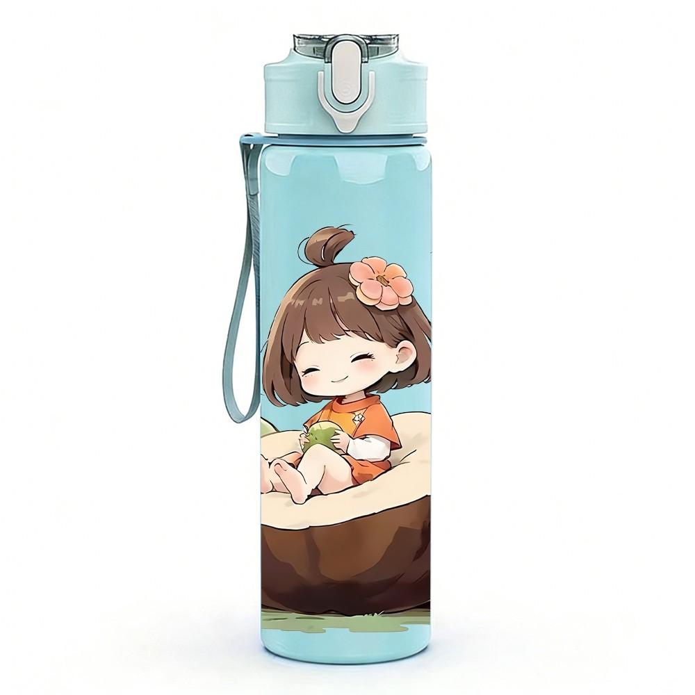 1PC Girl Sitting On Tree Stump Print 750ml Color Plastic Sports Water Bottle Leakproof Flip Straw Lid Suitable for Sports Office Home Use