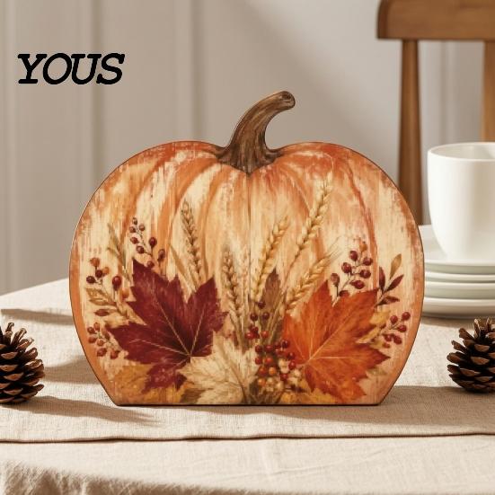 Floral Sunflower Pumpkin Decor Thanksgiving Fall Table Decoration, Rustic Block Wooden Sign, Autumn Vintage Signs Farmhouse Tabletop Centerpiece