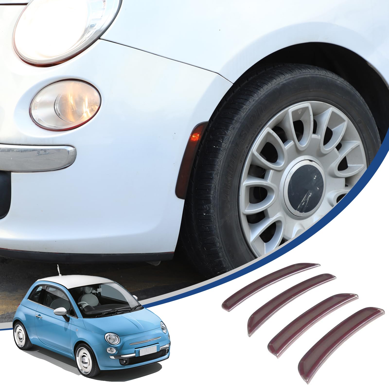 

Hcilloend Turn Signal Covers for the New Fiat 500 Fender Panel Protective Decorative Exterior Easy Custom Set (2010-2015), Frame, ABS, Self-Adhesive,