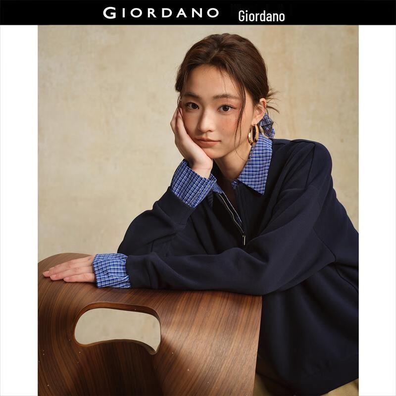 

Giordano Designer Faux Two-Piece Plaid Lapel Sweatshirt S