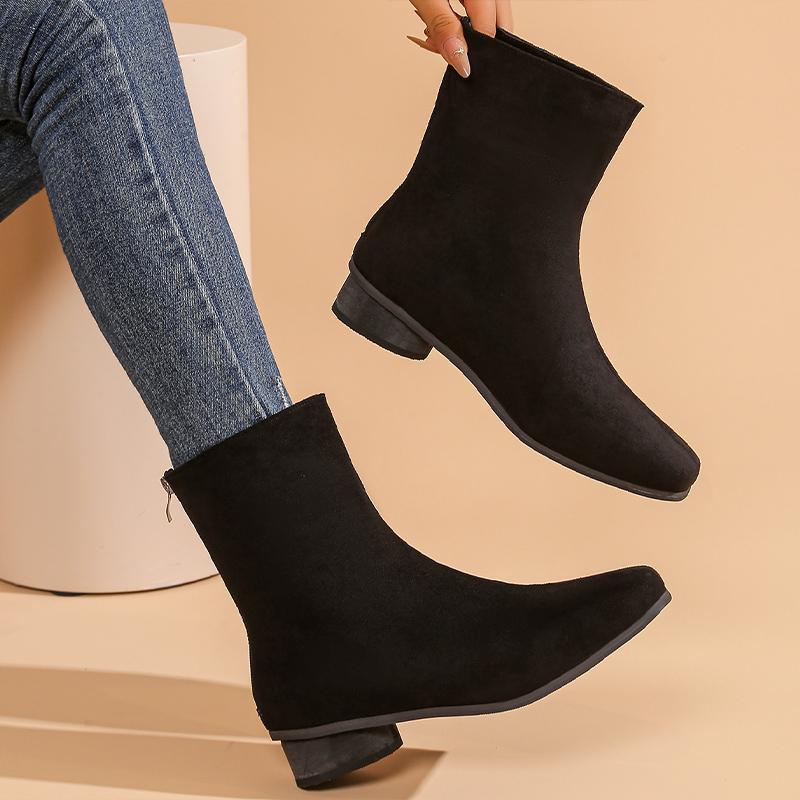 Ankle Boots Winter Women Shoes Pointed Toe Retro Mid Heels Suede Shoes 2025 Trend Designer Classic Goth Winter Botas De Mujer