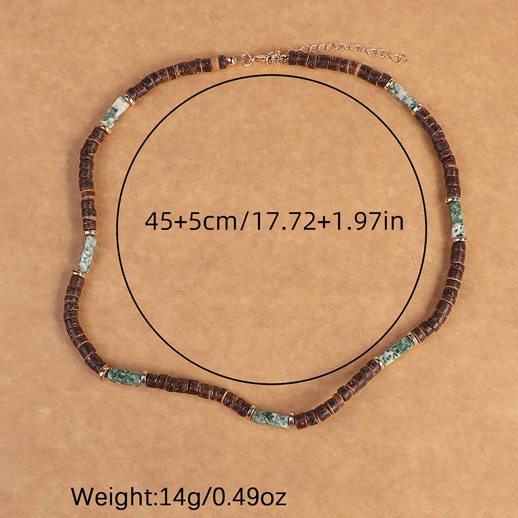 Coconut Shell Wood Bead Necklace with Natural Stone Bohemian Ethnic Unisex