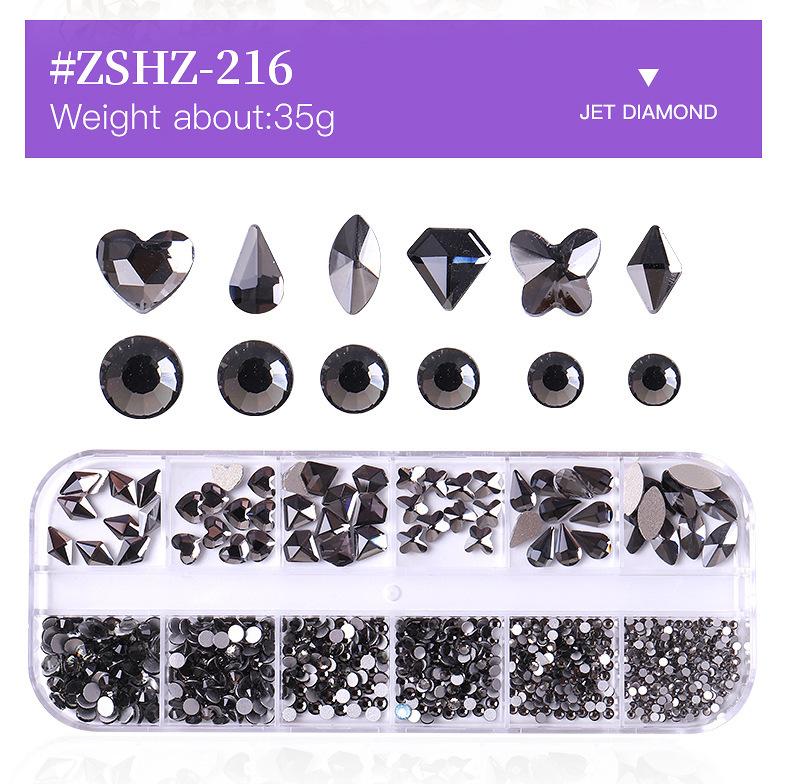 12 Grid Box Nail Art Rhinestone Flat Bottom Nail Art Special-Shaped Diamond Mixed Small Round Diamond Diy Nail Art Jewelry