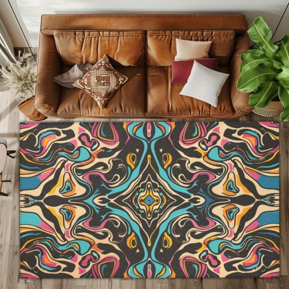 

Vibrant Mandala Pattern Area Mat 84x60 Inch - Psychedelic Design with Geometric Shapes in Blue, Orange, Pink & Black - Perfect 50x80cm