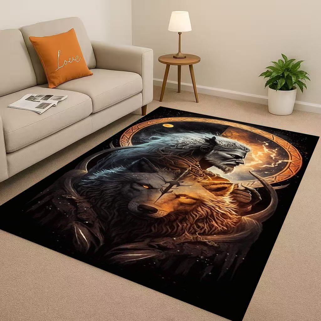 Retro Nordic Viking Totem Vegvisir Rune Valhalla Valknut Living Room Non Slip Area Rug Soft Carpet for Bedroom Sofa,Home Doormat