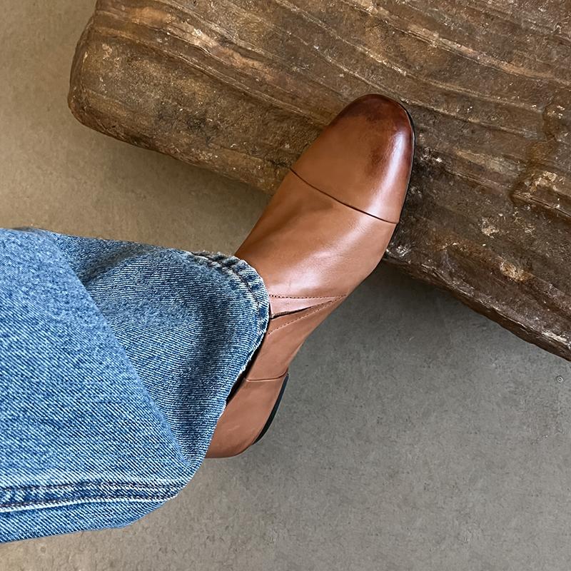 New Autumn Women Loafers Genuine Leather Women Shoes Round Toe Chunky Heel Shoes Women Flats Soft Shoes