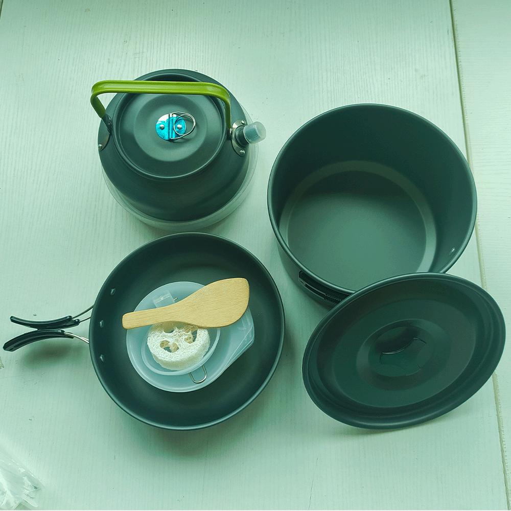 

Набор посуды для кемпинга на открытом воздухе большой вместимости, портативная вложенная посуда, посуда с антипригарным покрытием для 3-4 человек, оборудование для кемпинга на открытом воздухе чёрный