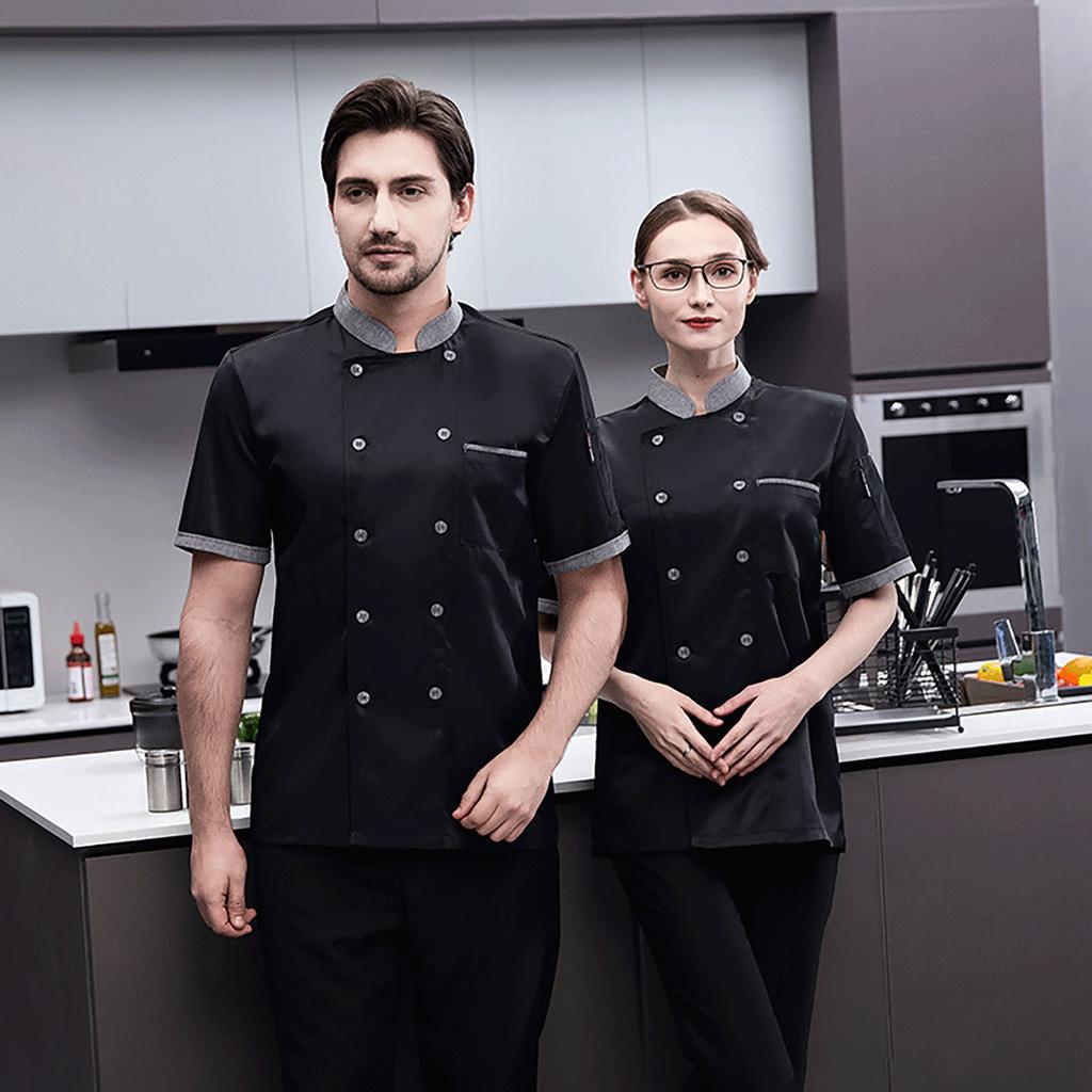 Chef Short Sleeve Breathable Mesh High Temperature Resistant Button Design Easy Washing Cotton Men