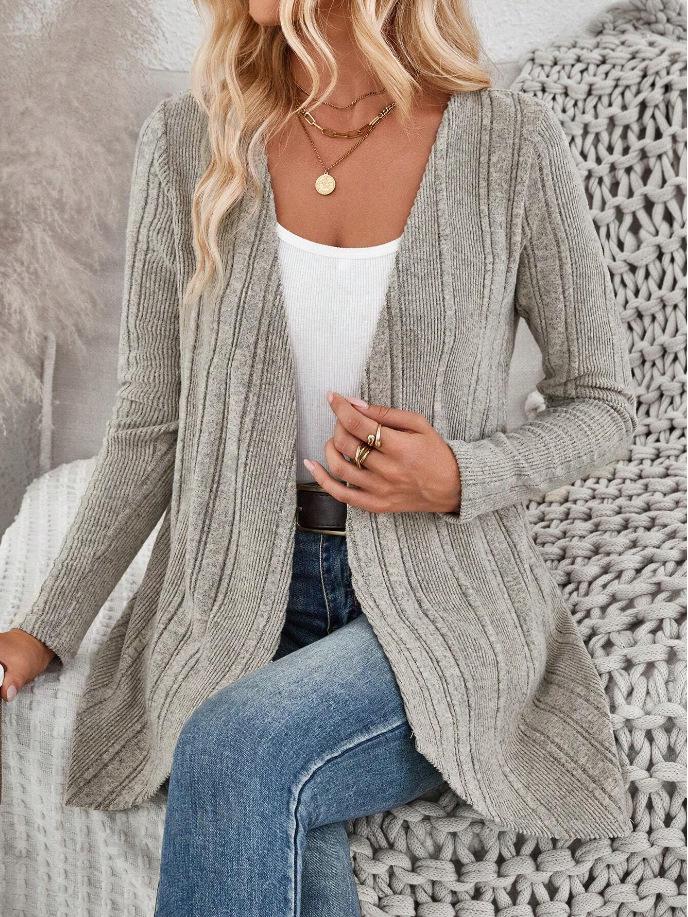 

Женский кардиган в рубчик с длинным рукавом Осень/Зима 2024 Large абрикосовый