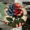 2D Flat, 1pc Round Rustic Farmhouse Aluminum Wall Art - Patriotic Red White & Blue Rose Design with Vintage American Flag-Inspired Stars & Stripes