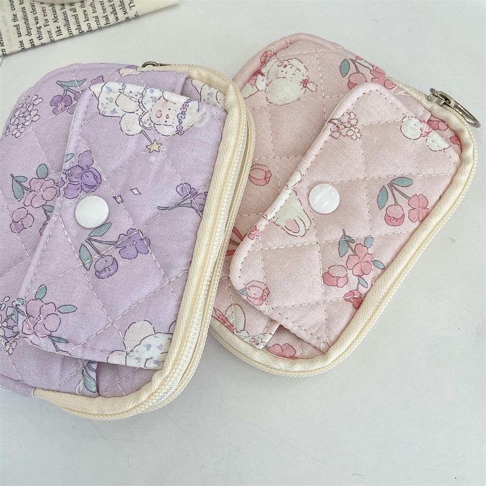 Kawaii Floral Coin Purse Cartoon Printing Mini Canvas Storage Bag  Outdoor