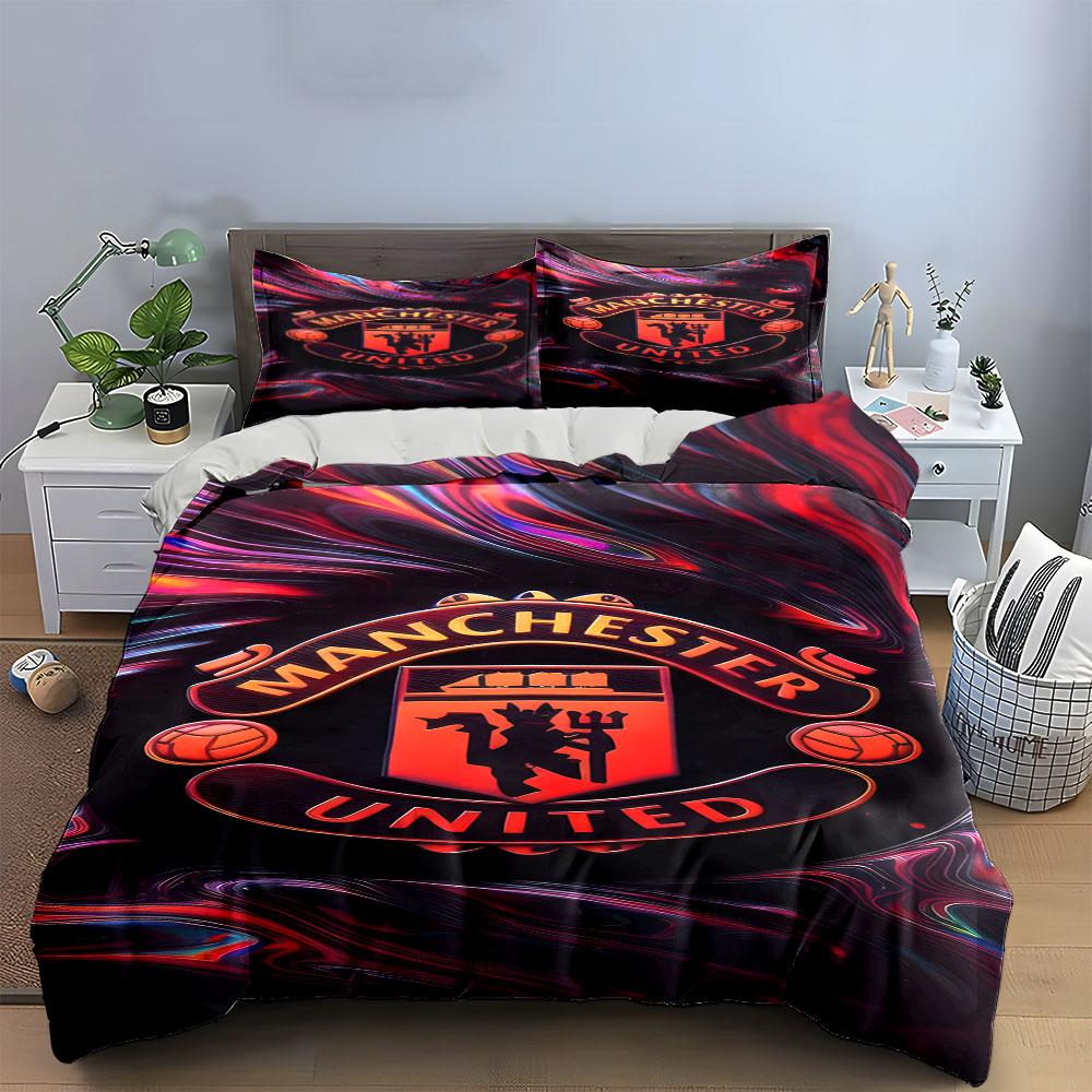 Conception du logo de Manchester United. Ensembles de literie Ensembles de housses de couette Housses de couette Taies d'oreiller(1 * Housse de couette 2 * Taies d'oreiller sans couette)