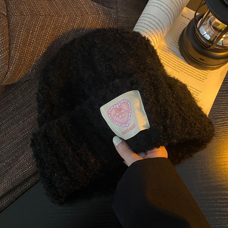 

Japanese Love Patch Knitted Woolen Hat for Women in Autumn and Winter All Match Warm Baotou Hat Big Head Circumference, Face-showing Small Hat M（56-58cm）