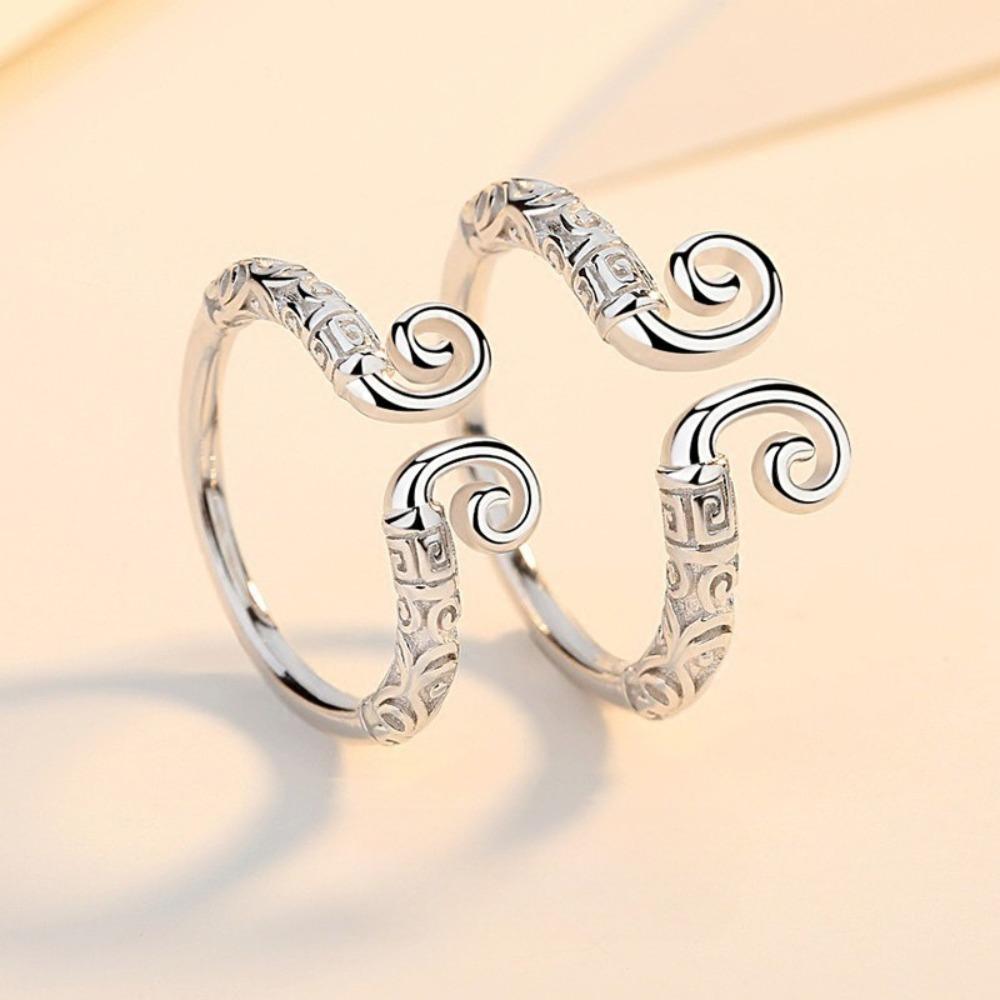 Open Ring Black Gold Tight Hoop Retro Engraved Cloud Pattern Couple Rings Journey To the West Jewelry