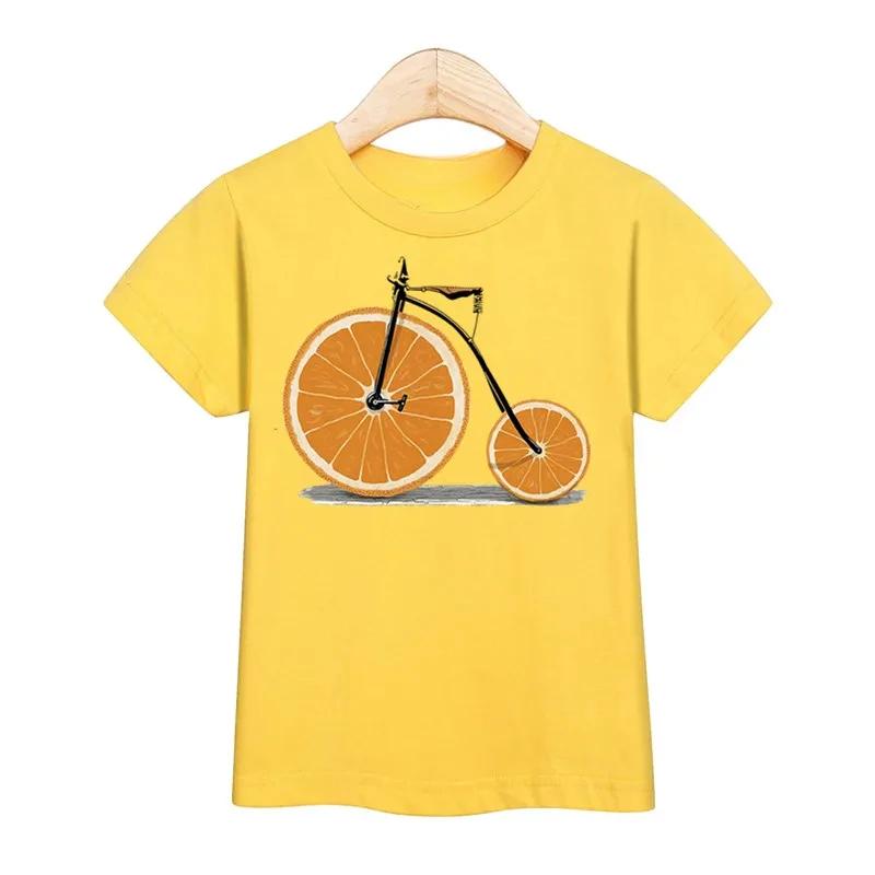 Children 2026 New Summer Tshirt Fruit Bicycle Funny Shirt Boys Girls Cartoon Tops Short Sleeve Tees