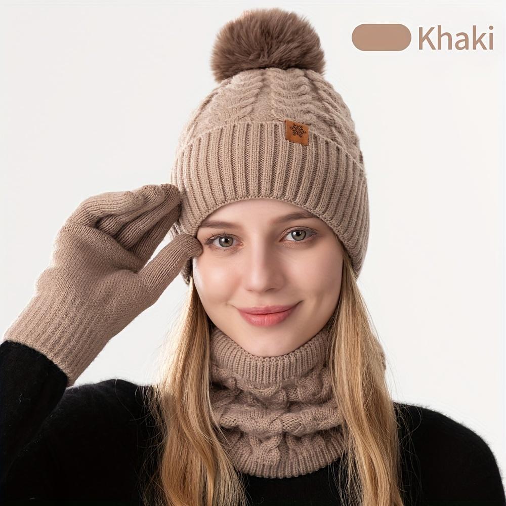 

2025 1 комплект осенне-зимней шапки-бини с принтом пшеничного колоса, шарфа и перчаток для сенсорного экрана, сохраняет тепло, подходит для повседневной жизни и работы One-size