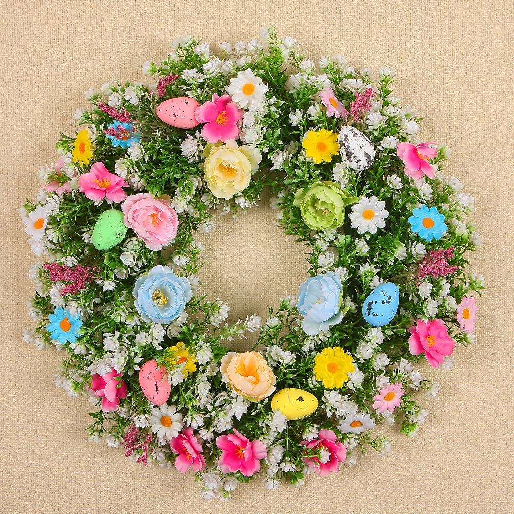 Easter Egg Wreath Artificial Flower Wreath Decorative Garden Party with Colorful Eggs Artificial Green Leaves Garland Decoration