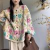 2025 Autumn and Winter New Flower Crew Neck Knitted Cardigan Women's Lazy Wind Large Board Towel Embroidered Sweater Jacket Women's Clothing
