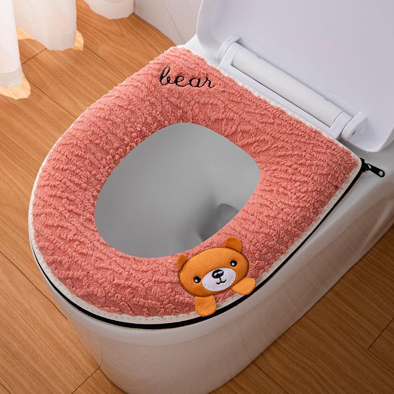 Four Season Universal Short Velvet Toilet Cover Back Waterproof PU Toilet Cushion Household Bathroom Zippered Toilet Seat Cover