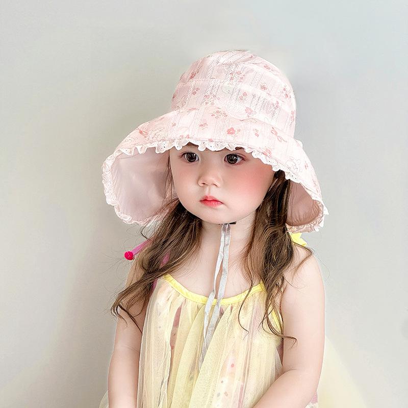Girls' Summer Sunshade Hat - Lace Princess Style, Large Brim, Breathable & Lightweight