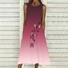 Women Loose Sleeveless Round Neck Dress Elegant Watercolor Floral Branches Calf Length Gown