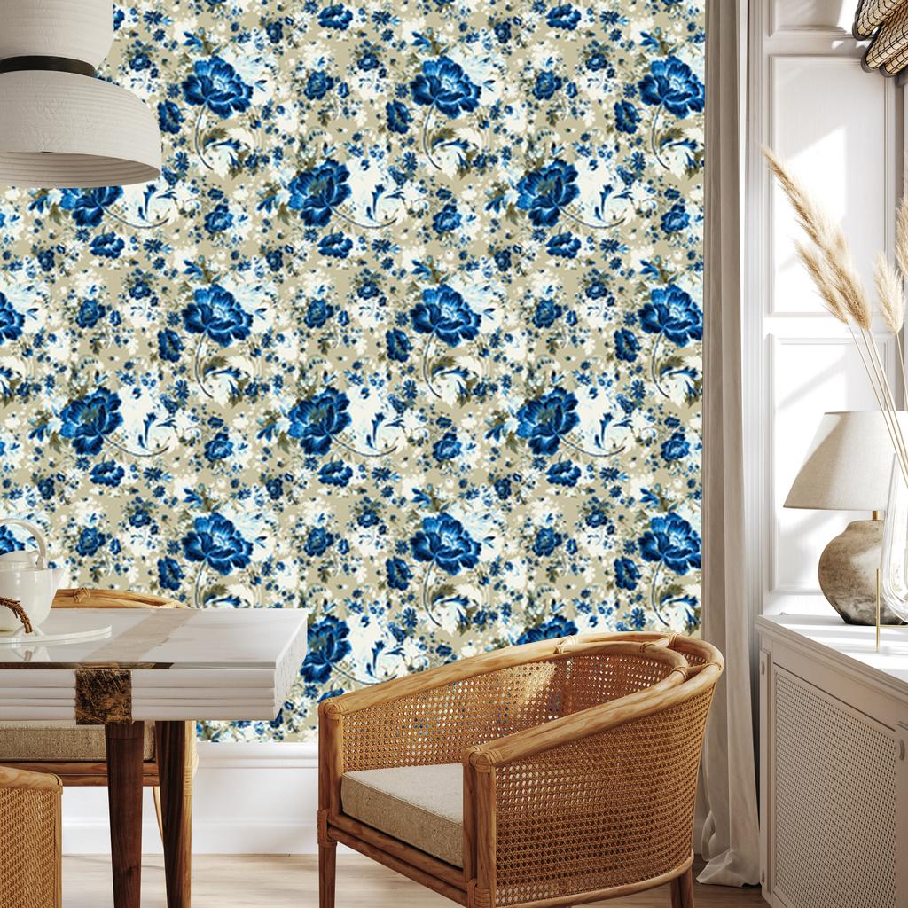 Beautiful Blue Flowers Wallpaper for Living Room and Bedroom 50x1000