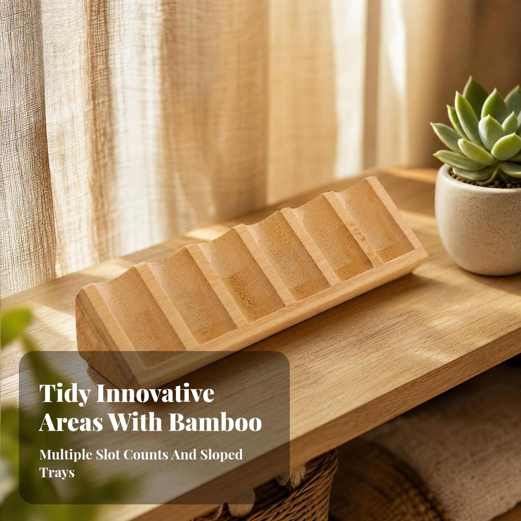 Bamboo and Wood Desktop Organizer Easy to Clean Cosmetics Storage Shelf