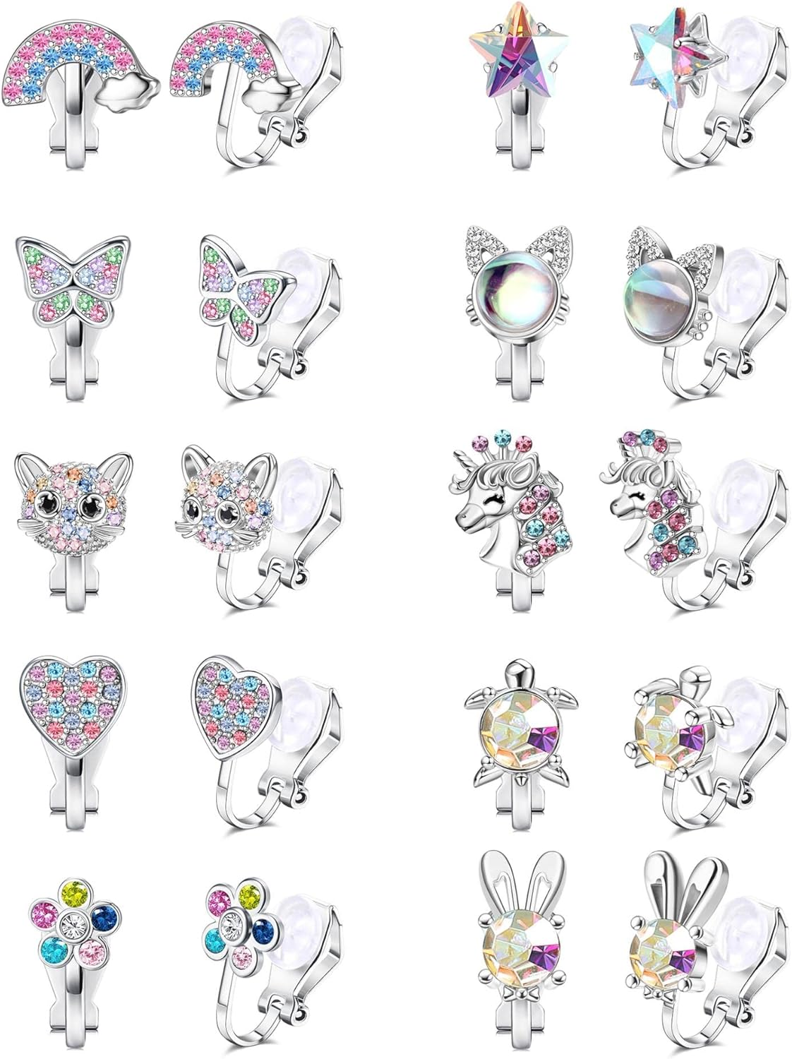 

Bobisty 10 Pairs Cute Clip on Earrings for Women Hypoallergenic Heart Butterfly Flower Clip for Non Pierced Clip Earrings Sets