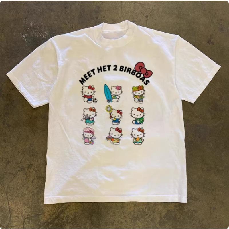 

Sanrio 2026 Summer Comic Form Hello Kitty Image 100 Cotton Printed Casual Tshirt Adult Children Parentchild Top Casual Wear S
