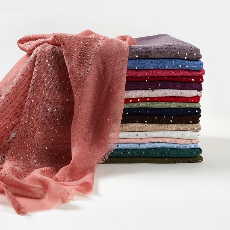 Cotton Linen Hijabs Scarf Turban Hijab Comfort Wearing Soft Paillette Shawls Fringed Muslim Fashion Women Scarves Hijab Ramadan