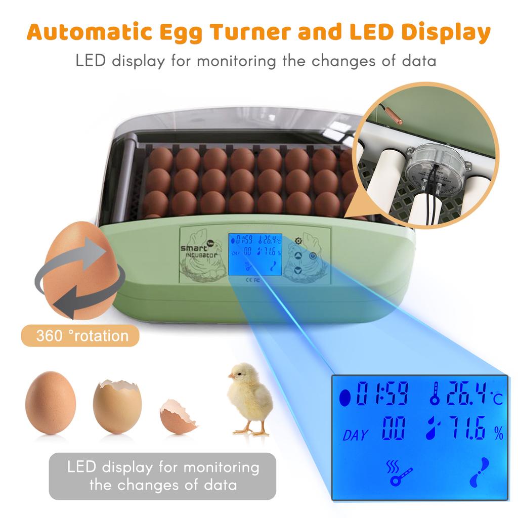 Egg Incubator 32 Eggs Poultry Digital Hatcher with Auto Egg Turning Temperature Control LED Display Temperature