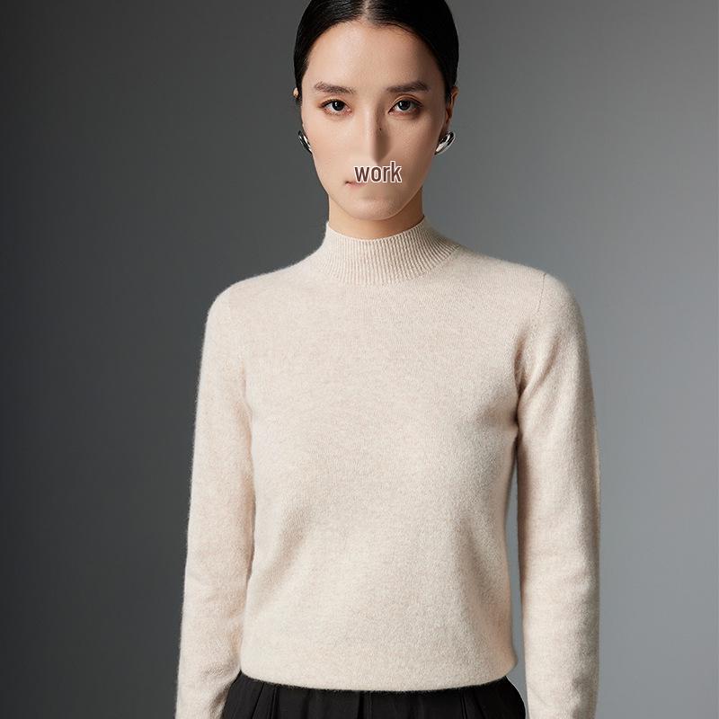 Women's High Neck Cashmere Knit Sweater: Warm, Versatile, Solid Color Pullover for Autumn and Winter.