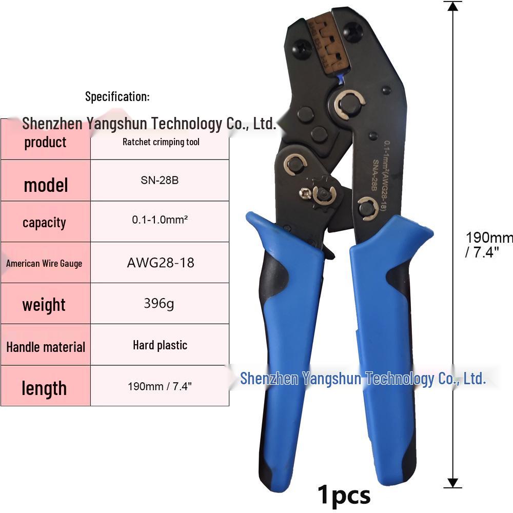 

Обжимной инструмент с храповым механизмом SN-28B с черной и синей ручкой для клемм электрических проводов