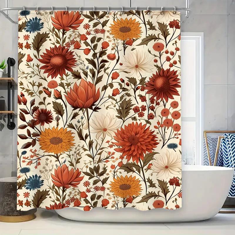 

Vibrant Floral Shower Curtain Luxurious Bath Decor In Red, Orange Blue Waterproof Fabric For Bathroom Curtains Unisex Home Dec 120x180cm