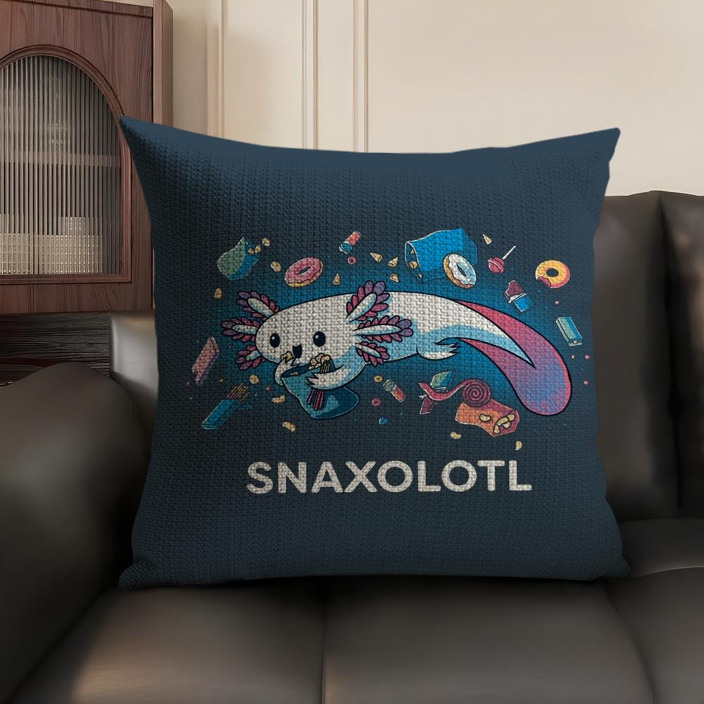 Cute Axolotl Pillow Case Natural Linen Organic Fabric Double-Sided Printing Sofa Home Decor Gift Cushion Cover