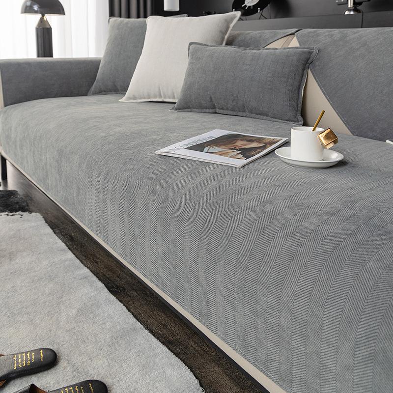 Solid Color Herringbone Pattern Non-Slip Sofa Cushion Four Seasons Universal Chinese Imperial Concubine Sofa Cover Modern Thickened