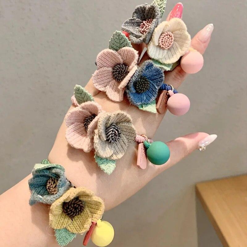 Women Girls Elastic Hair Bands Knitting Wool Flowers Hair Bands Cute Rubber Band Scrunchie Headband Fashion Hair Accessories