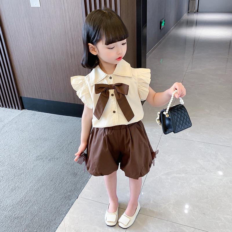 Summer 2025 Girls' Bow Blouse & Shorts Set - Fashionable Baby Girl Casual Outfit