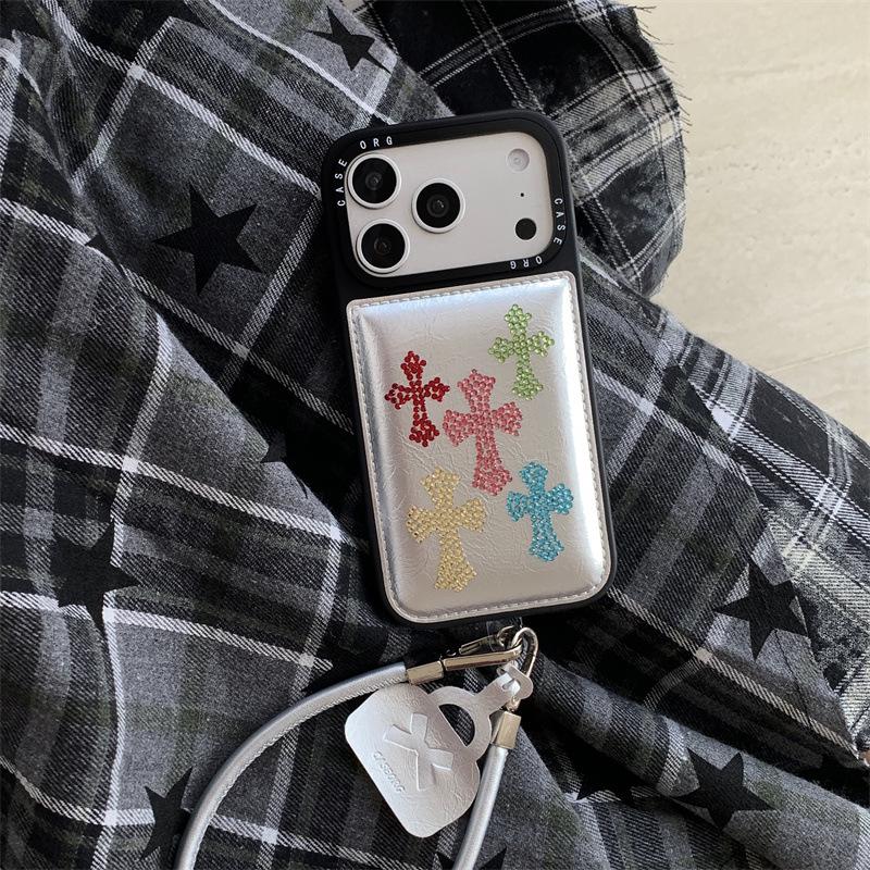 Bunte Strass-Leder-Kreuz-iPhone-Hülle für 17/16ProMax/15/14 - Damen Edition