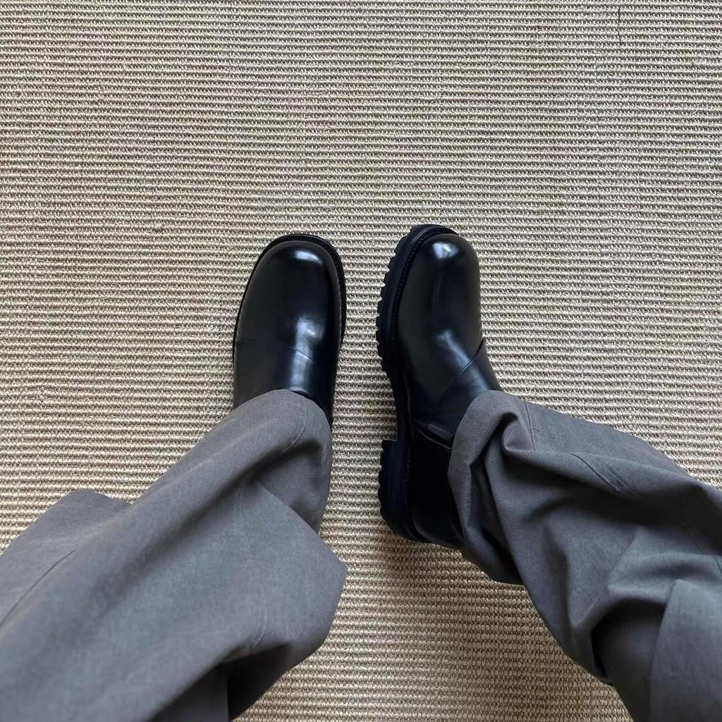 Men's Height-Increasing Black Derby Shoes with Thick Sole and Wooden Heel - 2025 Trendy Japanese & Korean Style.