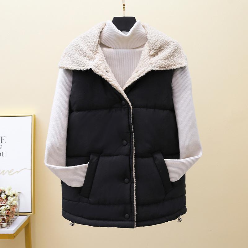2024 Korean Women's Short Sleeveless Lamb Wool Down Vest for Autumn/Winter