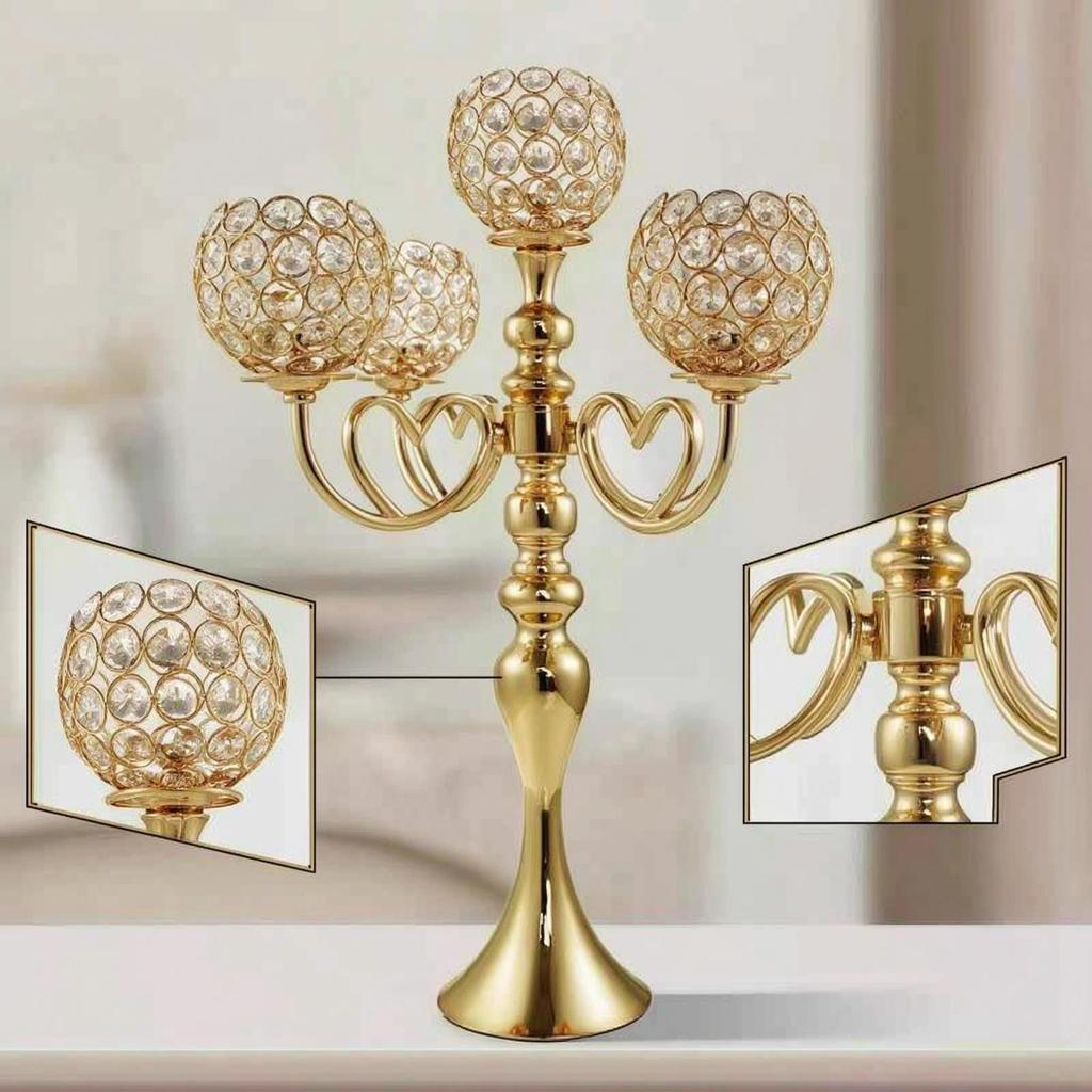 Candelabra with Crystal Beads Toned Centerpiece Electroplated Candle Holder Five