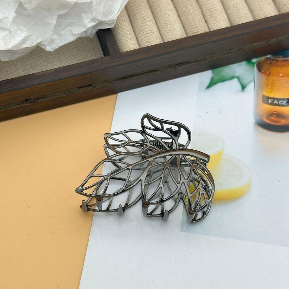 

1pc Fashion Boho Hollow Leaf Hair Claw Clip Large Metal Jaw Clip Thick Hair Elegant Nature Inspired Hair Accessories for Women чорний