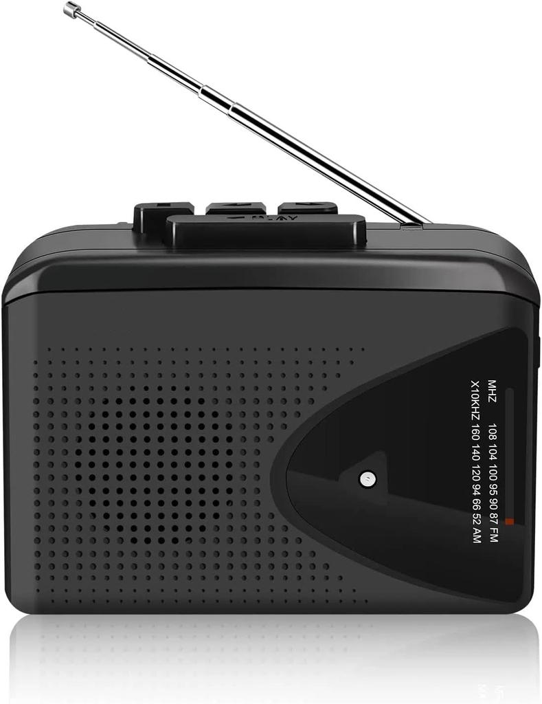 Levigo Cassette Portable Tape Includes USB Black Player, Radio, AM/FM Radio, Playback, Lightweight, Compact, Cable,