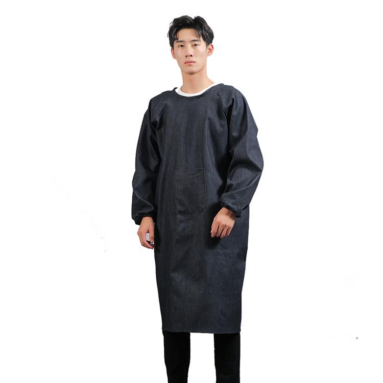 

Унисекс Двустороннее Длинное Джинсовое Пальто и Фартук: Износостойкий, с длинным рукавом, завязка сзади, свободный крой One Size темно-синий