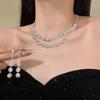Diamond-encrusted Double-layer Round Flower Necklace, Stud Earrings, Court-style Elegant Temperament Jewelry, Light Luxury and High-end Jewelry Set.