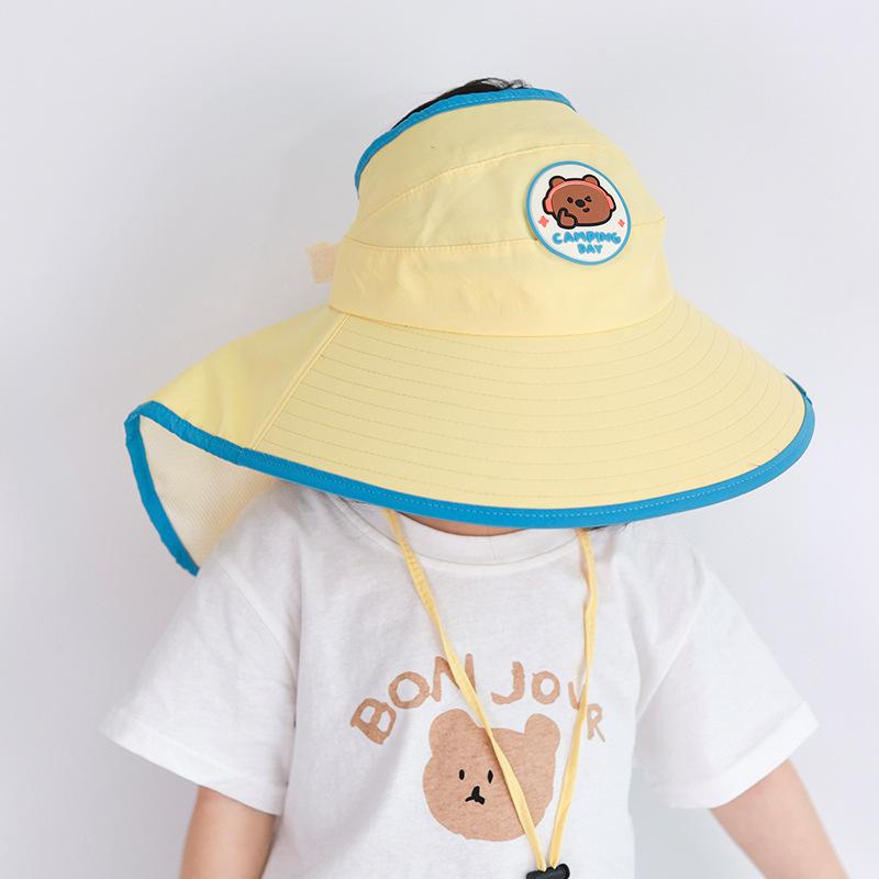 Spring and Summer Children's Face Covering Breathable Sun Hat Cartoon Large brimmed Shawl Hat Travel Neck Protection Thin Sun Hat Boys and Girls