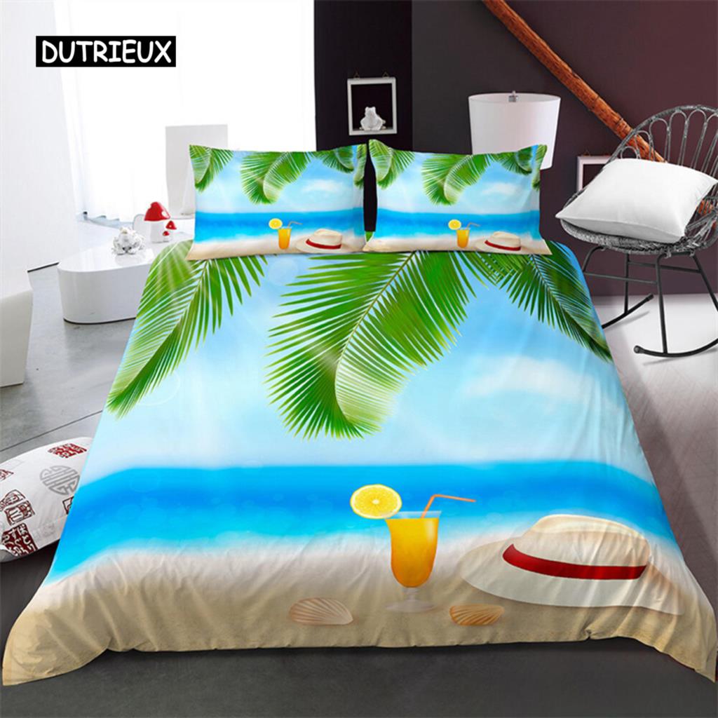 Beach Scenery Duvet Cover Summer Hawaii Landscape Bedding Set Twin Full King For Girl Boys Microfiber Tropical Trees Quilt Cover