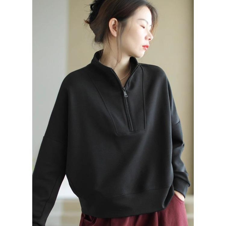 Women's Stand Collar Half Zip Sweatshirt Loose Fit Long Sleeve Pullover Casual Top Plus Size