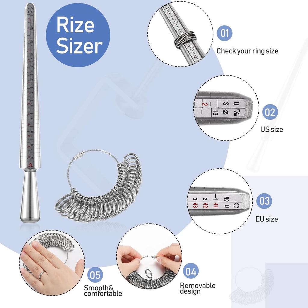 Jewelers Tools Set Including Jeweler Saw Frame Bench Pin Clamp Diamond Needle File Wooden Ring Clamp and Ring Sizer Mandrel Measuring Tool Jeweler's